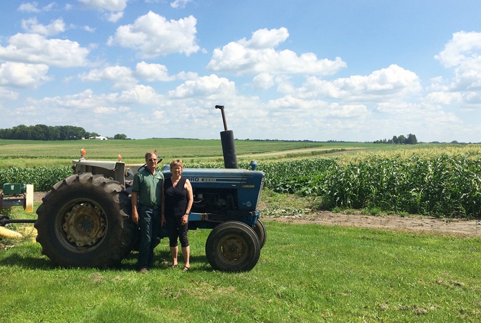 Steve and Sue Josephson standing next to their sweet corn field.