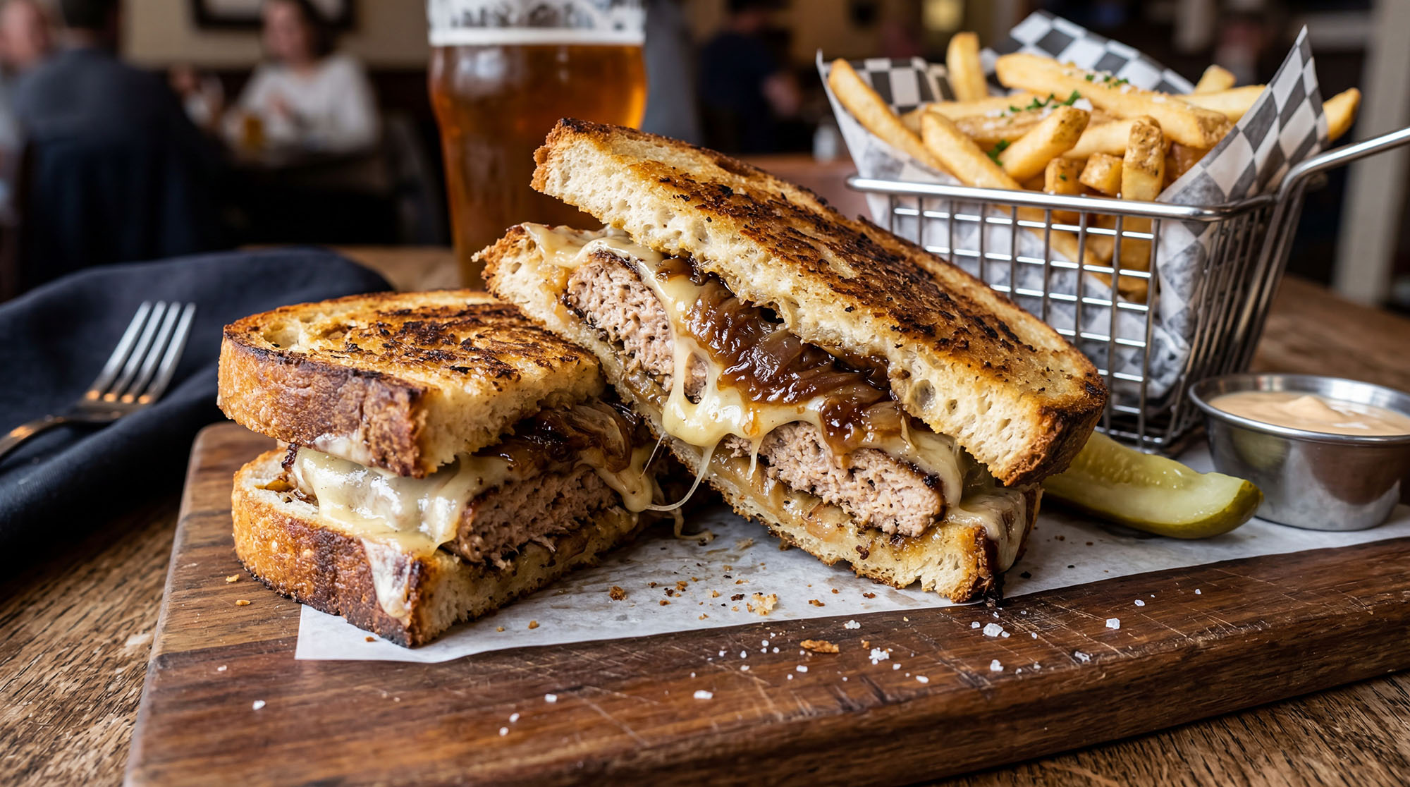 Turkey Patty Melt served with fries and drink